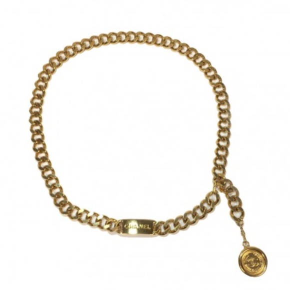 90’s. Vintage CHANEL thick chain belt with golden mademoiselle and CC charm. - Picture 3 of 4